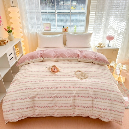 91家纺网 家纺一手货源 找家纺  清雅福 2024新款全棉13372小清新单被套系列第三季 玫瑰物语