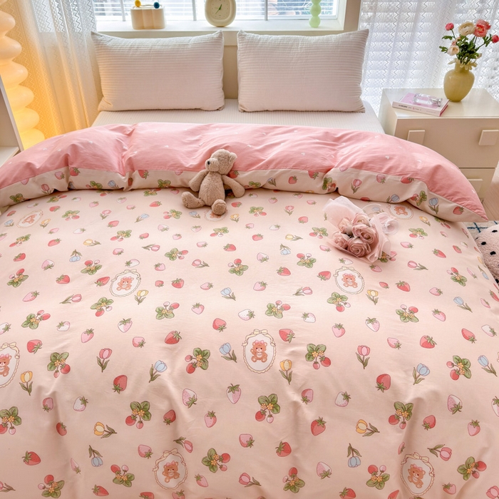 91家纺网 家纺一手货源 找家纺  清雅福 2024新款全棉13372小清新单被套系列第三季 可爱熊