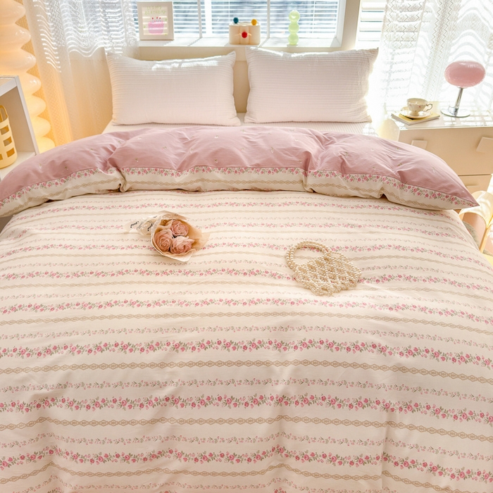 91家纺网 家纺一手货源 找家纺  清雅福 2024新款全棉13372小清新单被套系列第三季 玫瑰物语