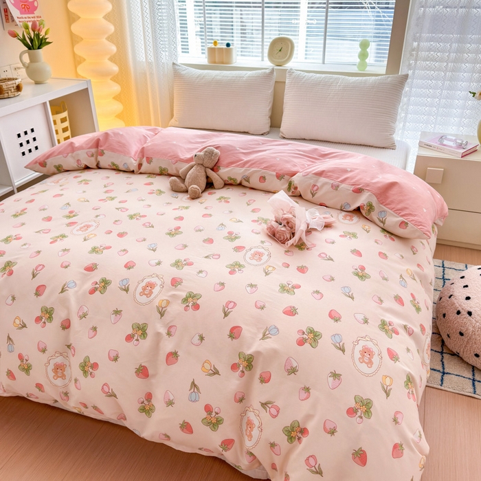 91家纺网 家纺一手货源 找家纺  清雅福 2024新款全棉13372小清新单被套系列第三季 可爱熊