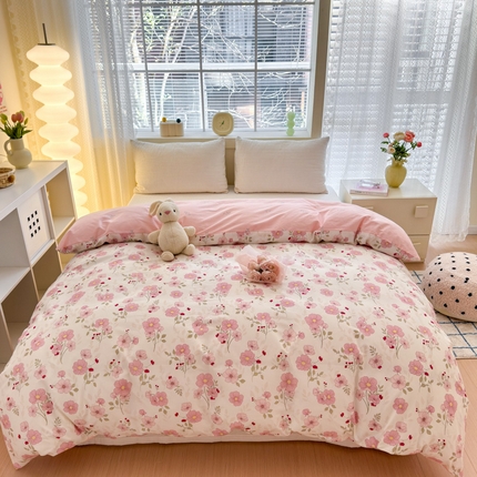91家纺网 家纺一手货源 找家纺  清雅福 2024新款全棉13372小清新单被套系列第三季 花漫蹊粉