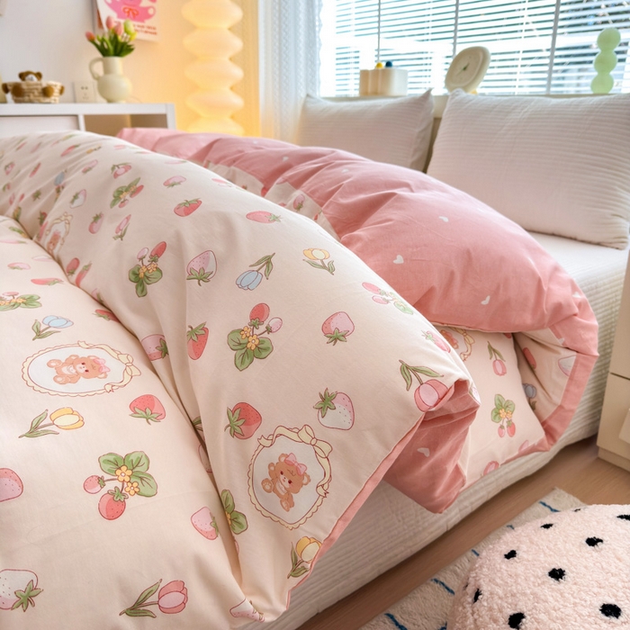 91家纺网 家纺一手货源 找家纺  清雅福 2024新款全棉13372小清新单被套系列第三季 可爱熊