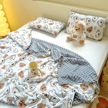 91家纺网 家纺一手货源 找家纺 （总）希诺 2024春夏豆豆绒多功能被套盖毯针织棉幼儿园豆豆被可拆洗