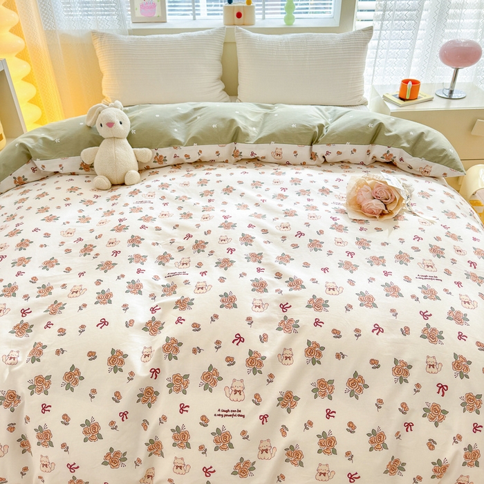 91家纺网 家纺一手货源 找家纺  清雅福 2024新款全棉13372小清新单被套系列第三季 橙香四季