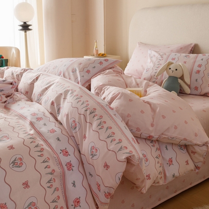 91家纺网 家纺一手货源 找家纺 卡巴伦家纺 2024新款ins小清新全棉系列四件套 恋恋花语