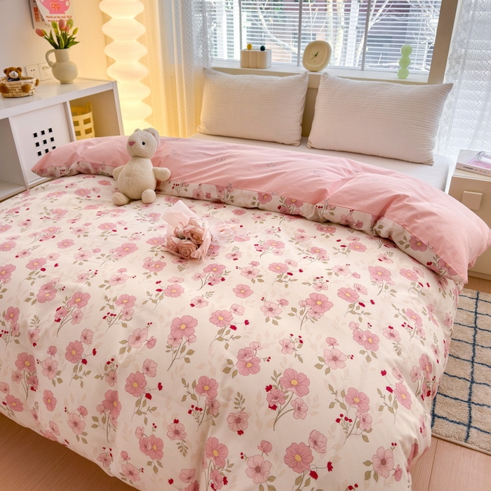 91家纺网 家纺一手货源 找家纺  清雅福 2024新款全棉13372小清新单被套系列第三季 花漫蹊粉