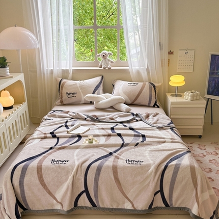 宅部落 2024新款牛奶绒印花毛毯毯子300克云貂绒盖毯 简宜风