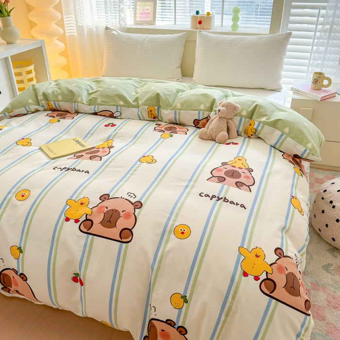 91家纺网 家纺一手货源 找家纺  清雅福 2024新款全棉13372小清新单被套系列第三季 丫丫卡皮