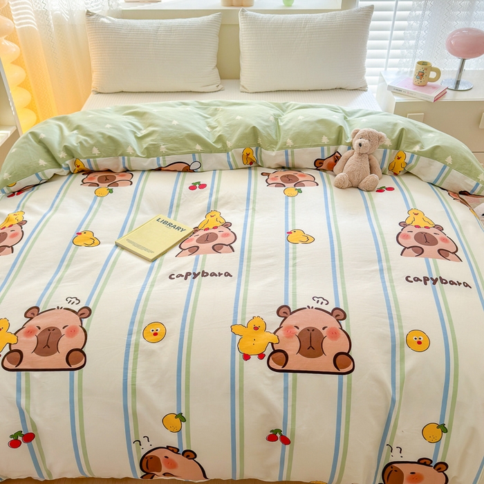 91家纺网 家纺一手货源 找家纺  清雅福 2024新款全棉13372小清新单被套系列第三季 丫丫卡皮