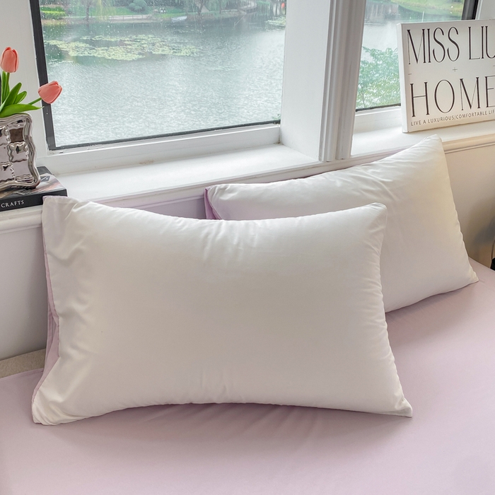 91家纺网 家纺一手货源 找家纺 芷凡家纺 2024新款亲肤棉纯色双拼四件套 奶白+丁香紫