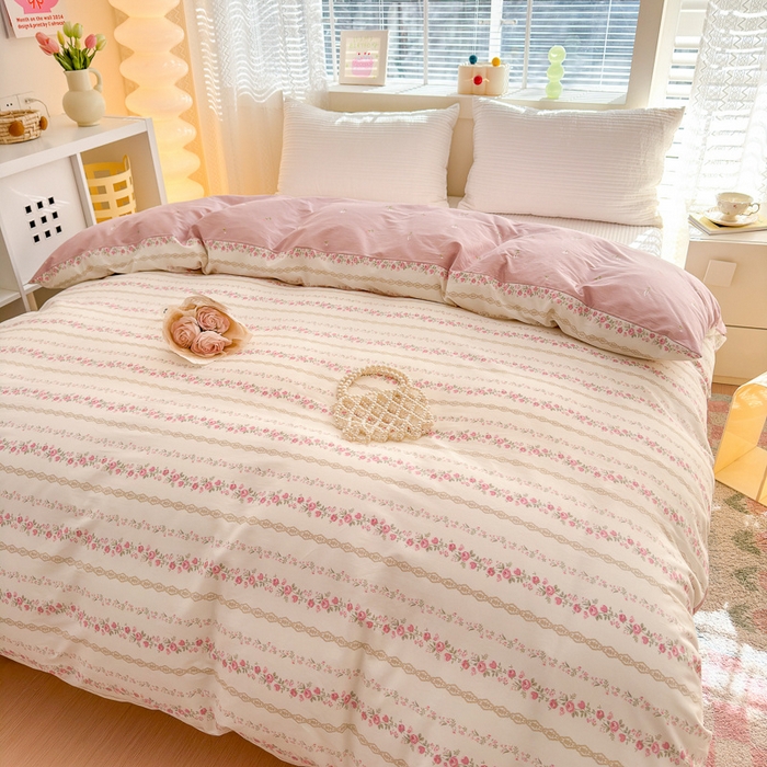 91家纺网 家纺一手货源 找家纺  清雅福 2024新款全棉13372小清新单被套系列第三季 玫瑰物语