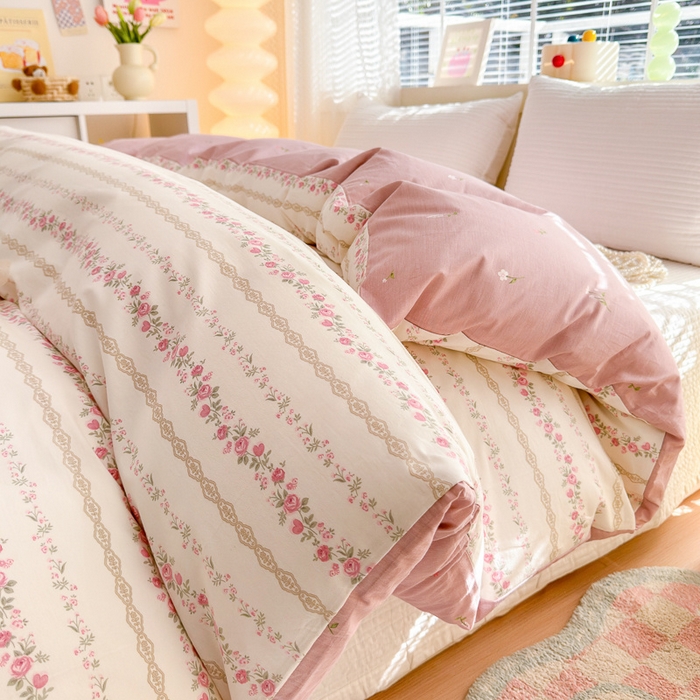 91家纺网 家纺一手货源 找家纺  清雅福 2024新款全棉13372小清新单被套系列第三季 玫瑰物语