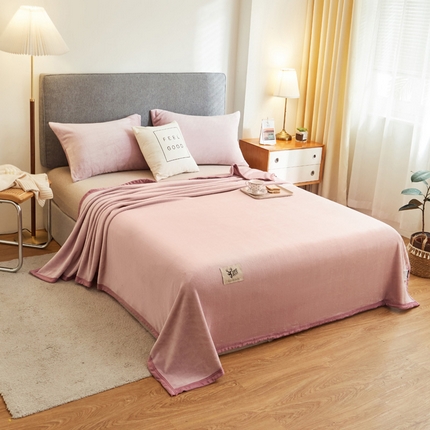 宅部落 2024新款牛奶绒纯色毛毯毯子300克云貂绒盖毯 浅粉