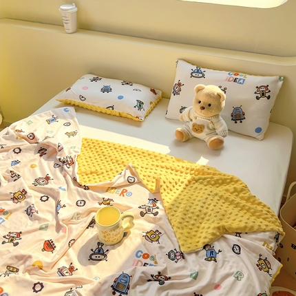 希诺 2024春夏豆豆绒多功能被套盖毯针织棉幼儿园豆豆被可拆洗 机器人家族