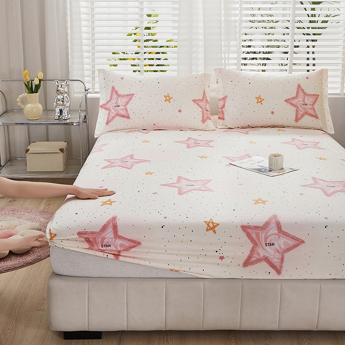 91家纺网 家纺一手货源 找家纺 名优家纺 2024新款13070套件系列-单床笠 粉色星