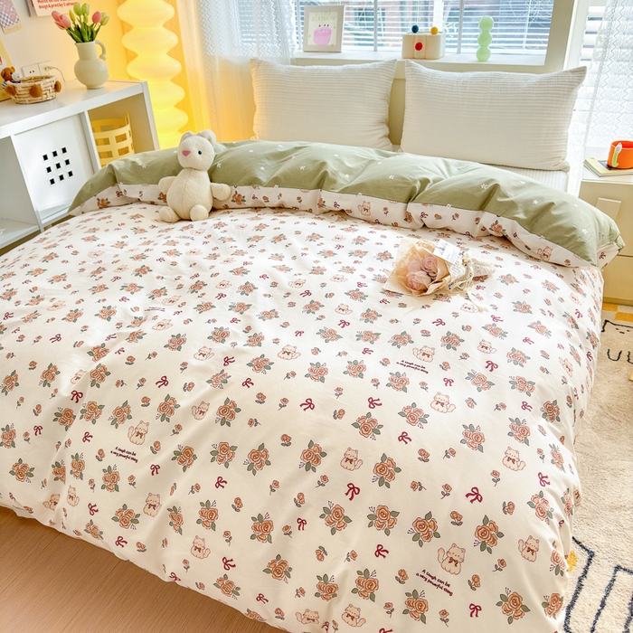 91家纺网 家纺一手货源 找家纺  清雅福 2024新款全棉13372小清新单被套系列第三季 橙香四季