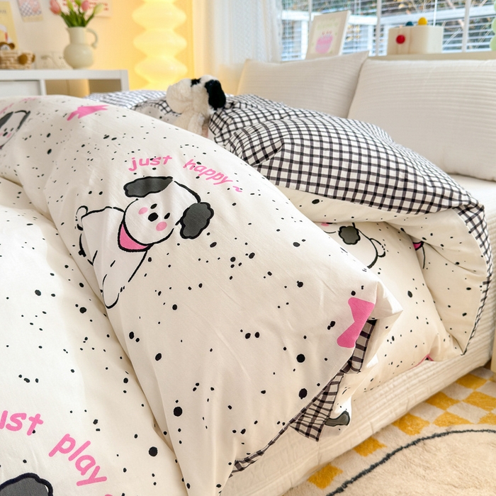 91家纺网 家纺一手货源 找家纺  清雅福 2024新款全棉13372小清新单被套系列第三季 布丁狗