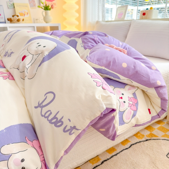 91家纺网 家纺一手货源 找家纺  清雅福 2024新款全棉13372小清新单被套系列第三季 兔小萌