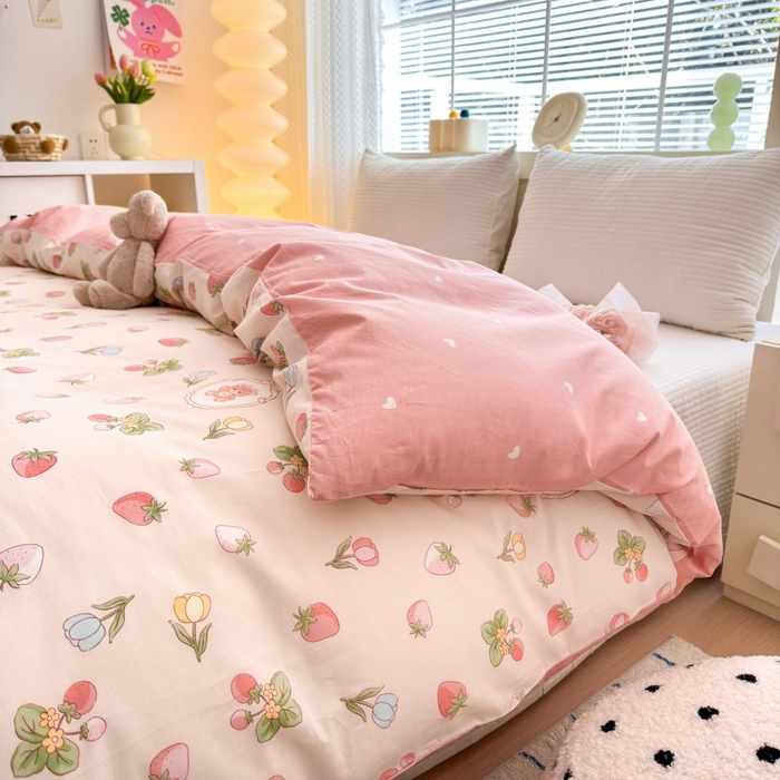 91家纺网 家纺一手货源 找家纺  清雅福 2024新款全棉13372小清新单被套系列第三季 可爱熊