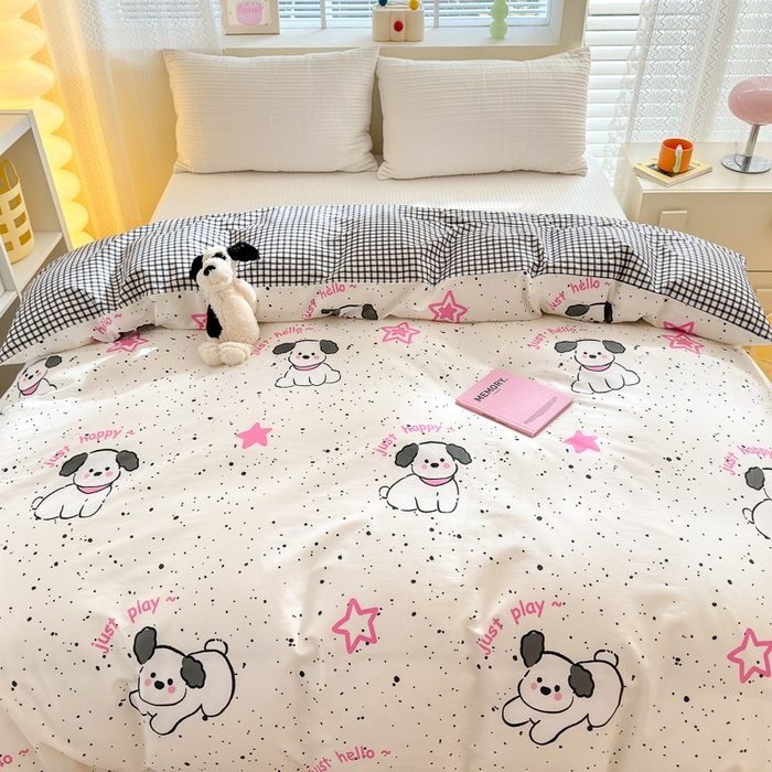 91家纺网 家纺一手货源 找家纺  清雅福 2024新款全棉13372小清新单被套系列第三季 布丁狗