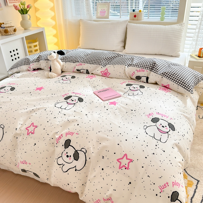 91家纺网 家纺一手货源 找家纺  清雅福 2024新款全棉13372小清新单被套系列第三季 布丁狗