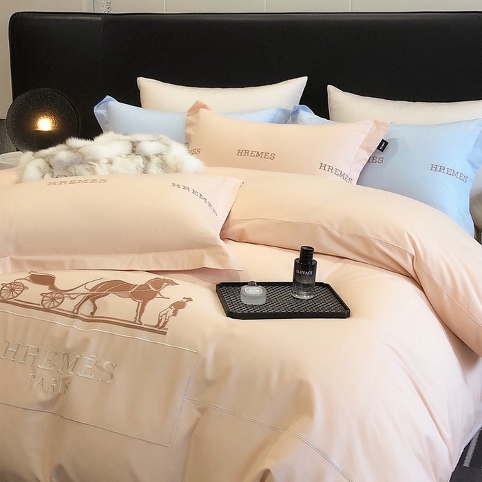 91家纺网 家纺一手货源 找家纺 卡姿家纺 2024新款春夏轻奢全棉简约款四件套-可可玛 可可玛米杏