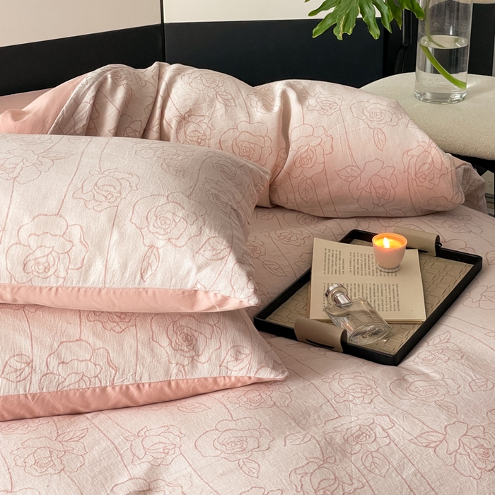 91家纺网 家纺一手货源 找家纺 （总）ab家纺 2024新款全棉三层纱提花四件套系列-玫瑰