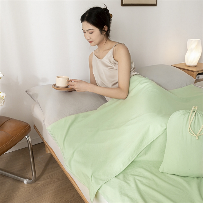 91家纺网 家纺一手货源 找家纺 古吉梦 2024新款水洗棉隔脏睡袋 灰绿+山灰