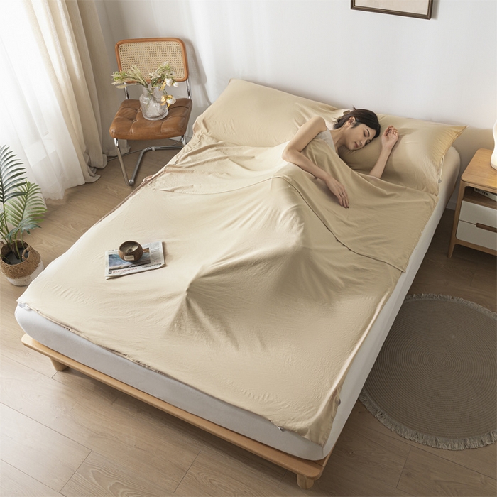 91家纺网 家纺一手货源 找家纺 古吉梦 2024新款水洗棉隔脏睡袋 奶茶