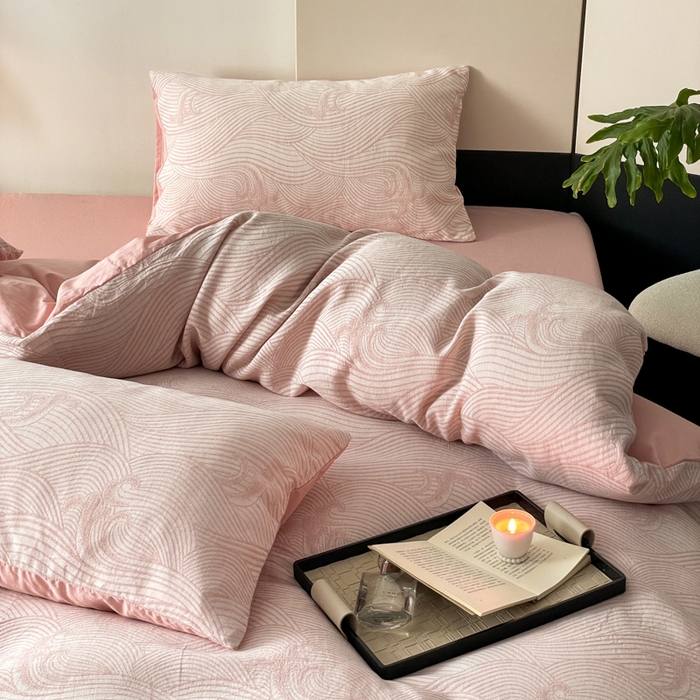 91家纺网 家纺一手货源 找家纺 （总）ab家纺 2024新款全棉三层纱提花四件套系列-浪花