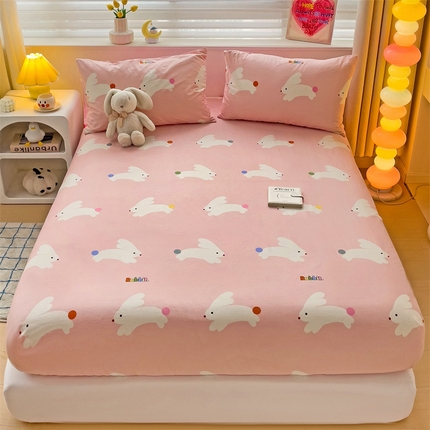 91家纺网 家纺一手货源 找家纺 名兮家居 2024新款全棉印花单床笠 跳跳兔