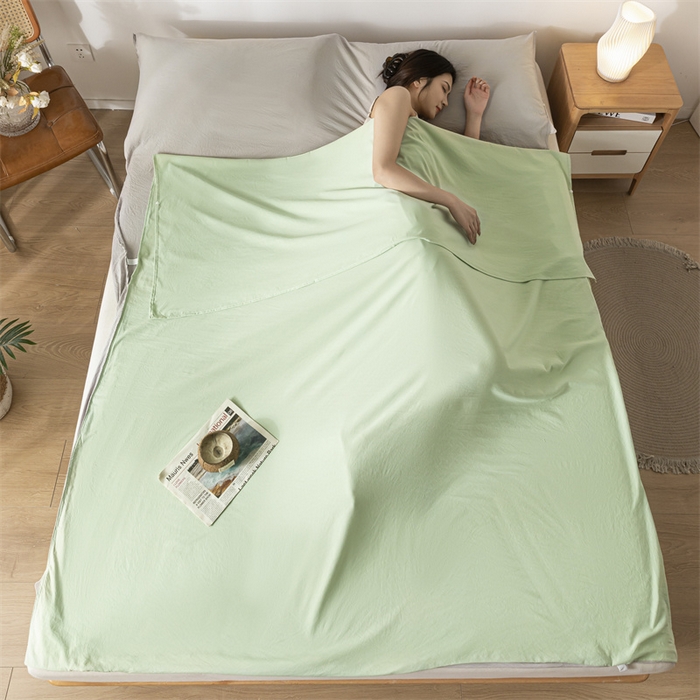 91家纺网 家纺一手货源 找家纺 古吉梦 2024新款水洗棉隔脏睡袋 灰绿+山灰