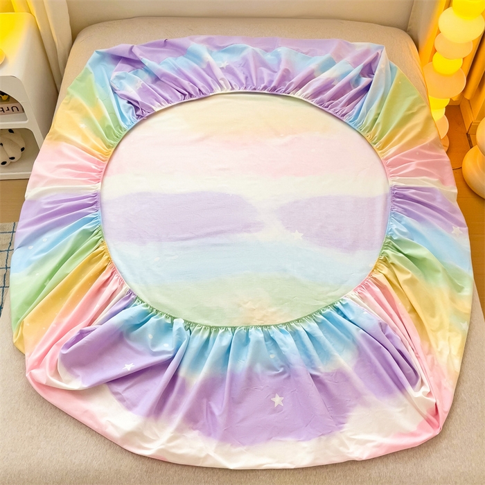 91家纺网 家纺一手货源 找家纺 名兮家居 2024新款全棉印花单床笠 彩色天空