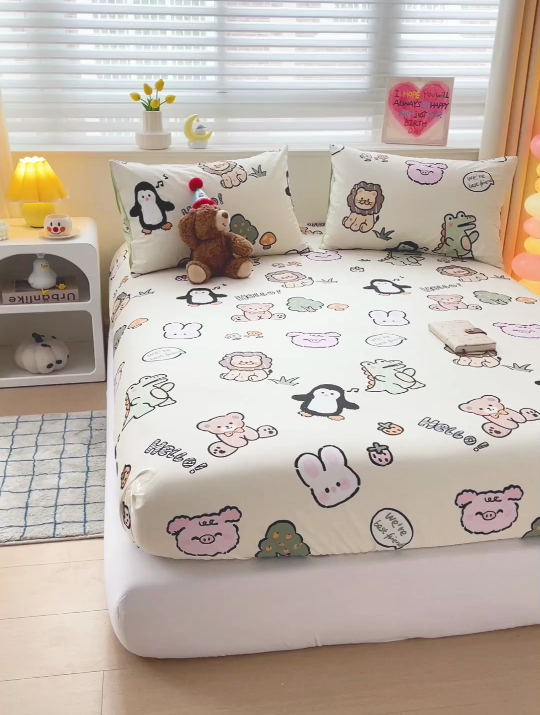 91家纺网 家纺一手货源 找家纺 名兮家居 2024新款全棉印花单床笠 动物世界