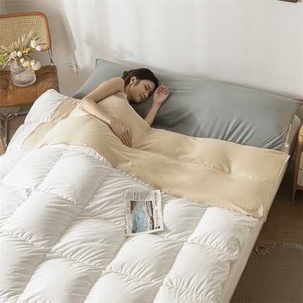 古吉梦 2024新款水洗棉隔脏睡袋 奶茶+中灰