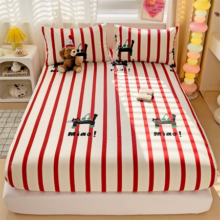 91家纺网 家纺一手货源 找家纺 名兮家居 2024新款全棉印花单床笠 喵喵喵