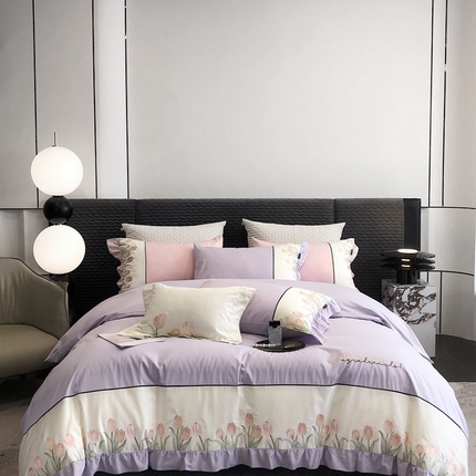 91家纺网 家纺一手货源 找家纺 （总）卡姿家纺 2024新款秋冬全棉优雅刺绣四件套—粉色郁金香