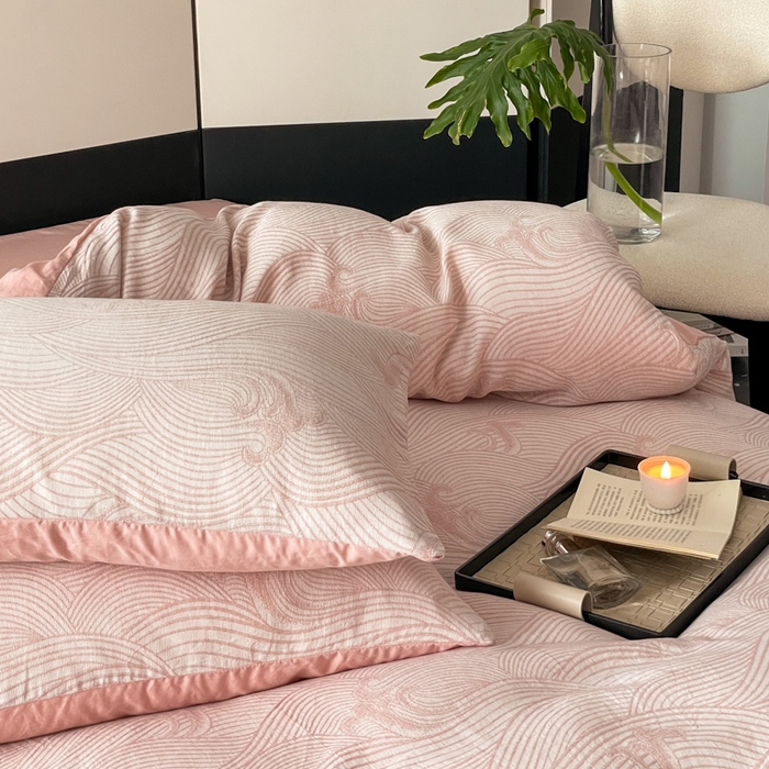 91家纺网 家纺一手货源 找家纺 （总）ab家纺 2024新款全棉三层纱提花四件套系列-浪花