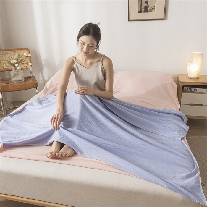 91家纺网 家纺一手货源 找家纺 古吉梦 2024新款水洗棉隔脏睡袋 星黛紫+奶油粉