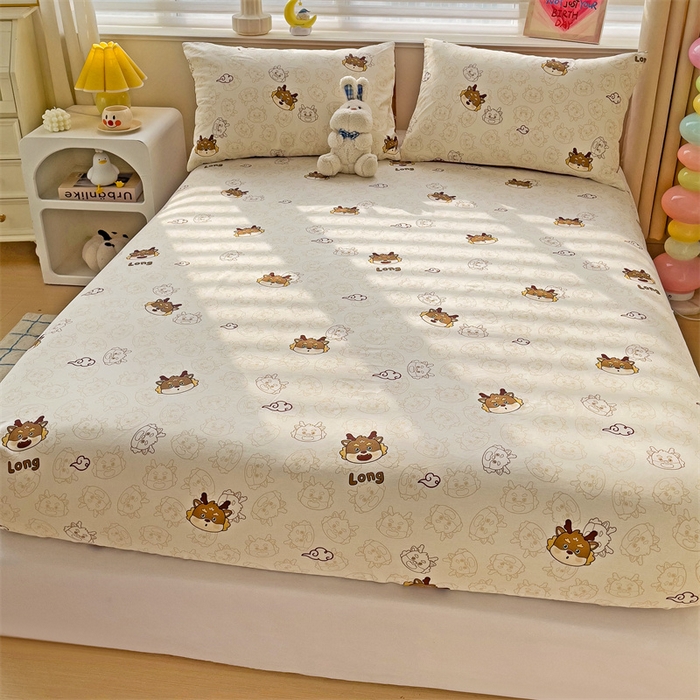 91家纺网 家纺一手货源 找家纺 名兮家居 2024新款全棉印花单床笠 龙宝宝-奶咖