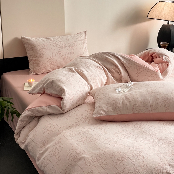 91家纺网 家纺一手货源 找家纺 （总）ab家纺 2024新款全棉三层纱提花四件套系列-玫瑰