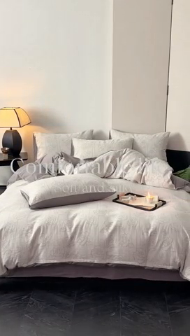 91家纺网 家纺一手货源 找家纺 ab家纺 2024新款全棉三层纱提花四件套系列-玫瑰 玫瑰灰