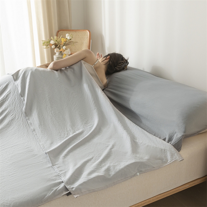 91家纺网 家纺一手货源 找家纺 古吉梦 2024新款水洗棉隔脏睡袋 山灰+中灰