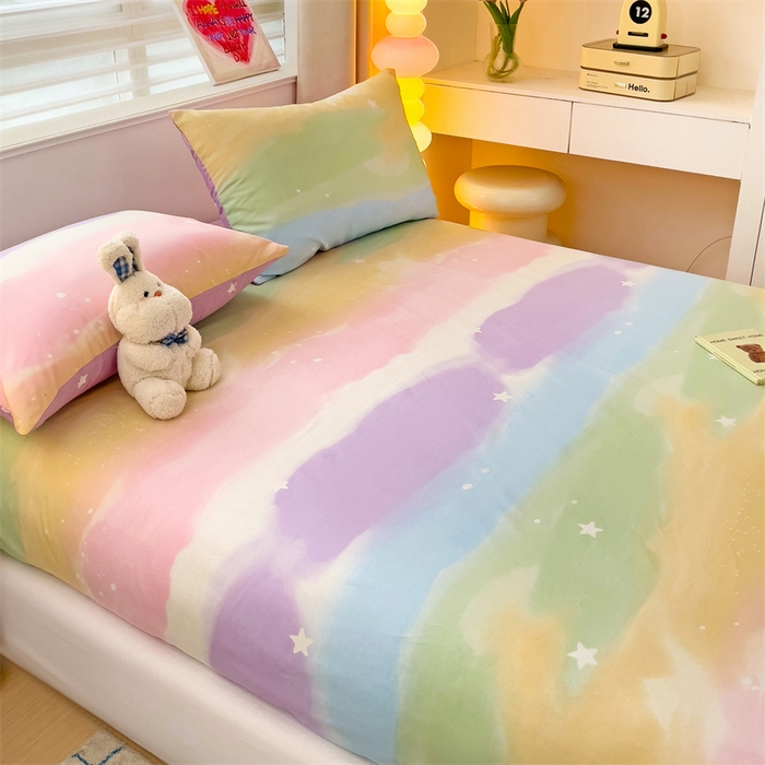 91家纺网 家纺一手货源 找家纺 名兮家居 2024新款全棉印花单床笠 彩色天空