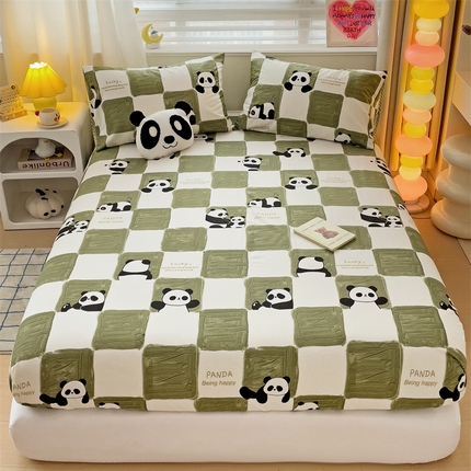 91家纺网 家纺一手货源 找家纺 名兮家居 2024新款全棉印花单床笠 熊猫胖达