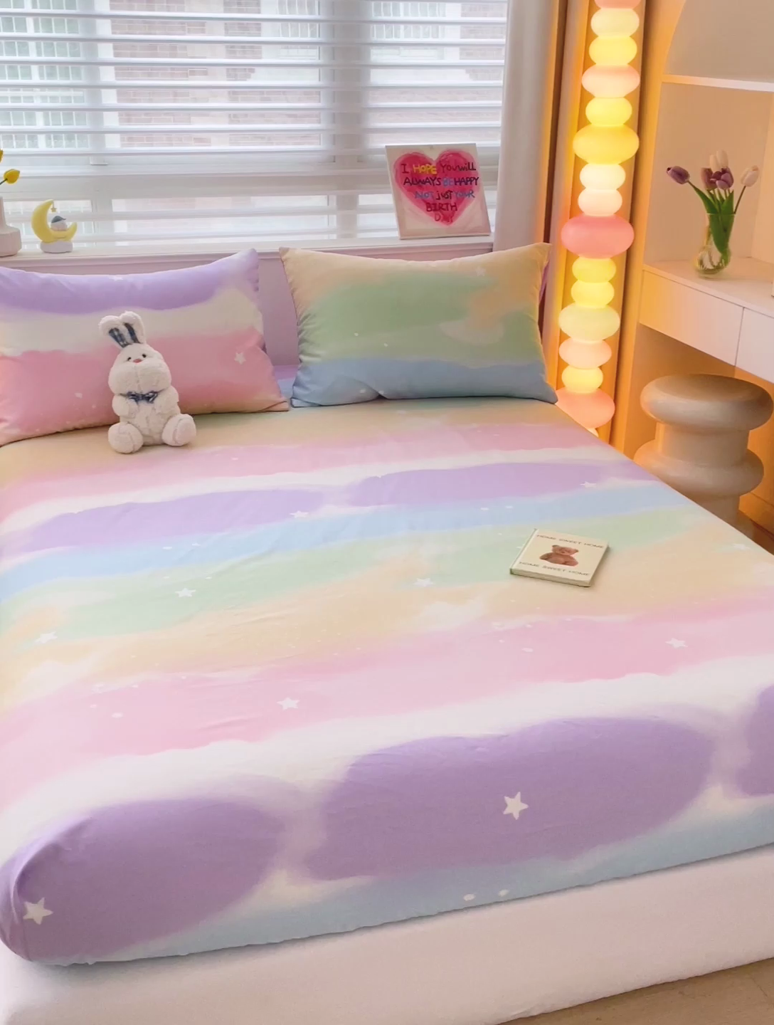 91家纺网 家纺一手货源 找家纺 名兮家居 2024新款全棉印花单床笠 彩色天空