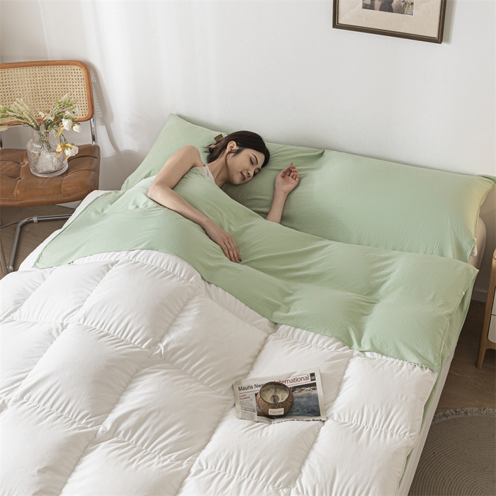 91家纺网 家纺一手货源 找家纺 古吉梦 2024新款水洗棉隔脏睡袋 灰绿