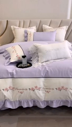 91家纺网 家纺一手货源 找家纺 卡姿家纺 2024新款春夏全棉优雅刺绣四件套-爱尔莎 爱尔莎-紫