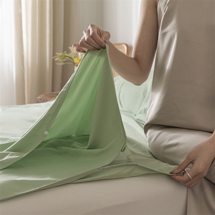 91家纺网 家纺一手货源 找家纺 古吉梦 2024新款水洗棉隔脏睡袋 灰绿