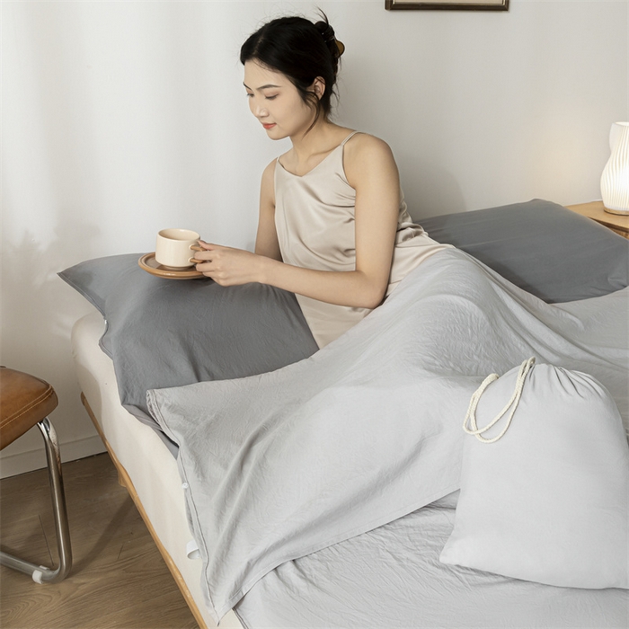 91家纺网 家纺一手货源 找家纺 古吉梦 2024新款水洗棉隔脏睡袋 山灰+中灰